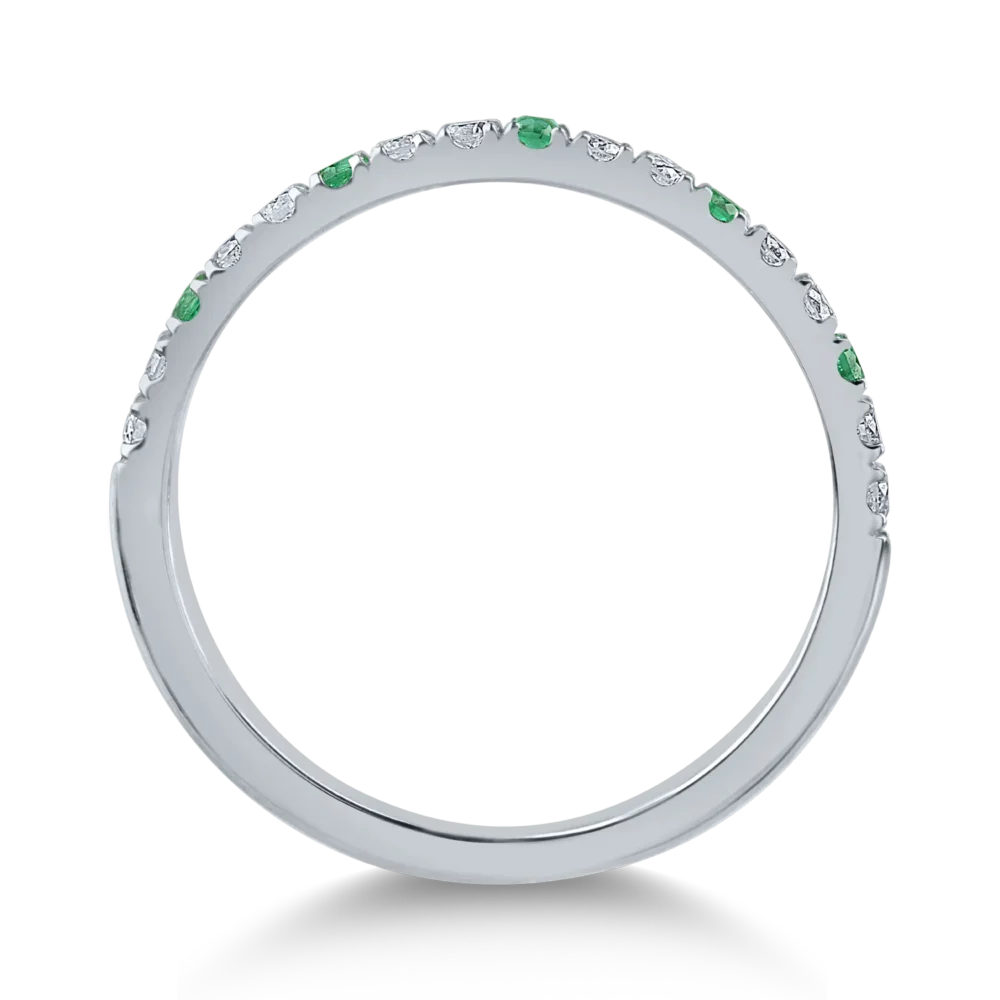 Inel semi eternity din aur alb cu diamante de 0.15ct si smaralde de 0.06ct - imagine 2
