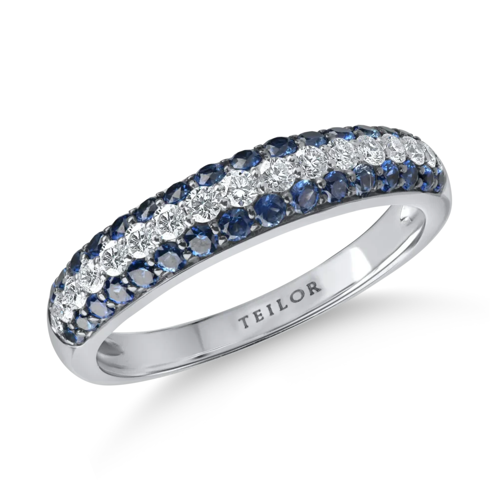 Inel semi eternity din aur alb cu diamante de 0.2ct si safire de 0.5ct