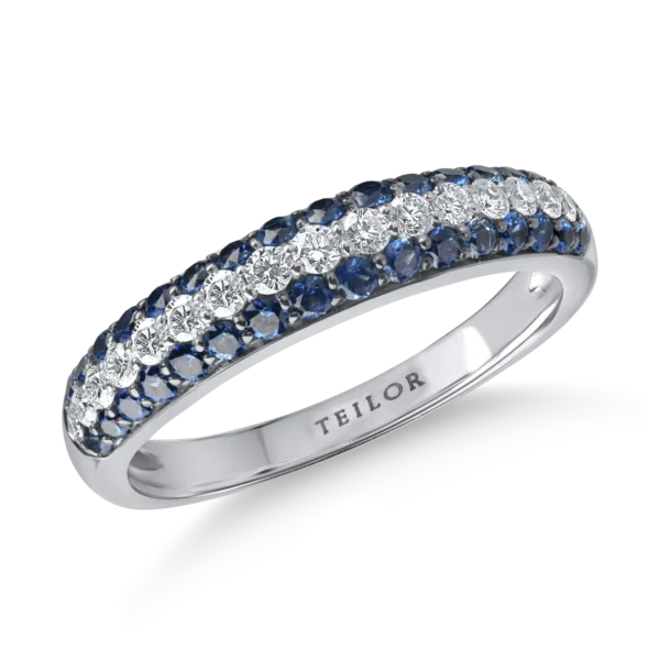 Inel semi eternity din aur alb cu diamante de 0.2ct si safire de 0.5ct