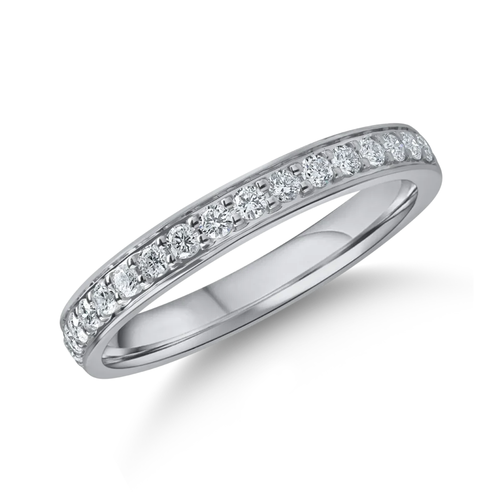 Inel semi eternity din aur alb cu diamante de 0.2ct