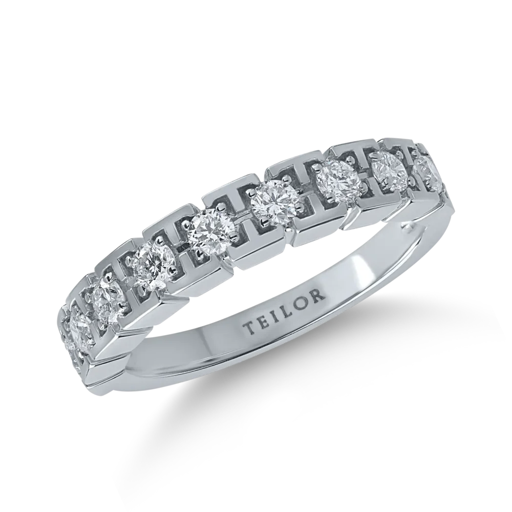 Inel semi eternity din aur alb cu diamante de 0.38ct