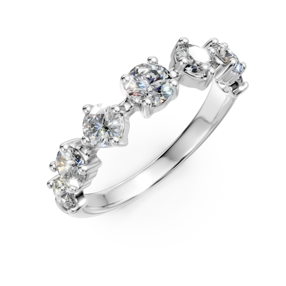 Inel semi eternity din aur alb cu diamante de 0.9ct create in laborator