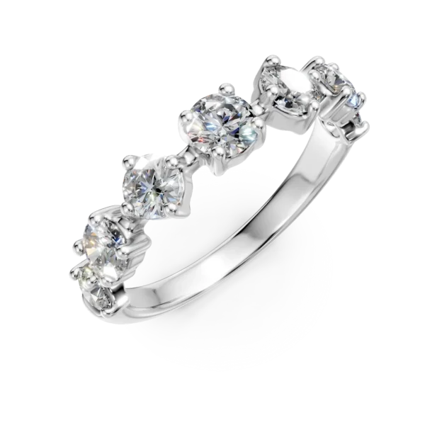 Inel semi eternity din aur alb cu diamante de 0.9ct create in laborator