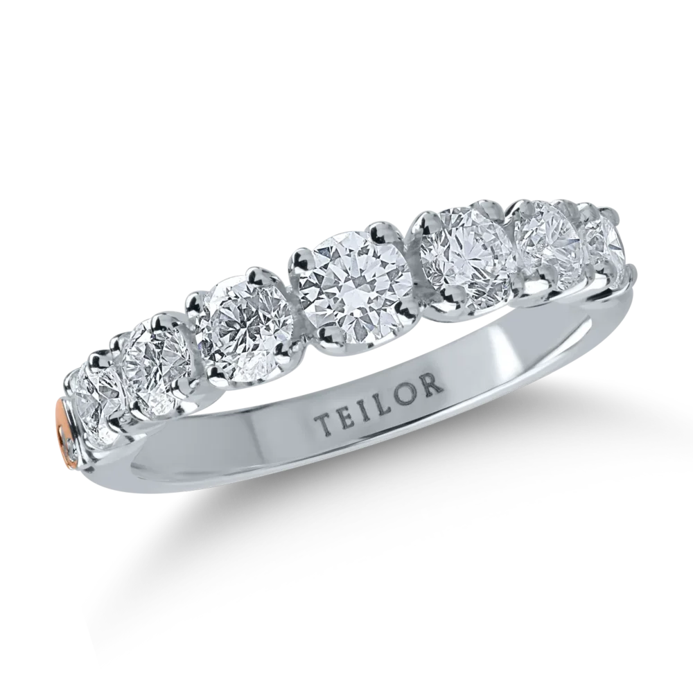 Inel semi eternity din aur alb cu diamante de 1.2ct