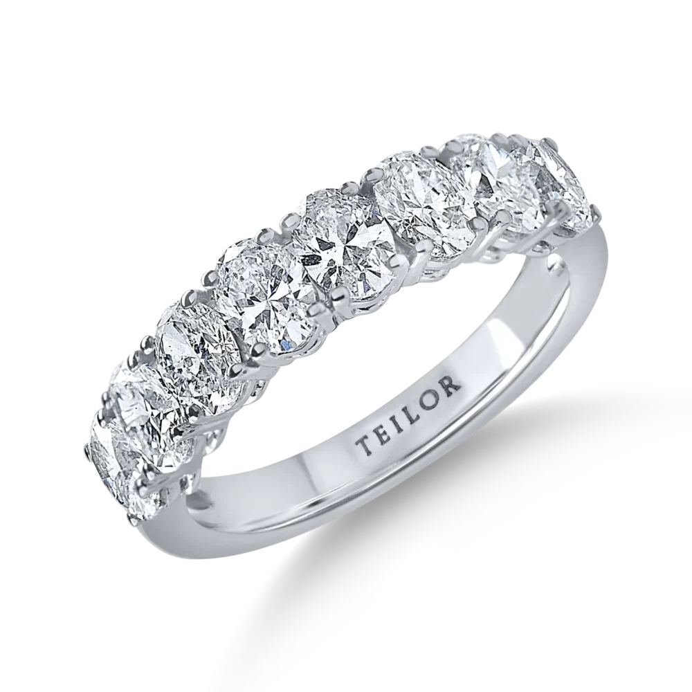 Inel semi eternity din aur alb cu diamante oval de 2ct