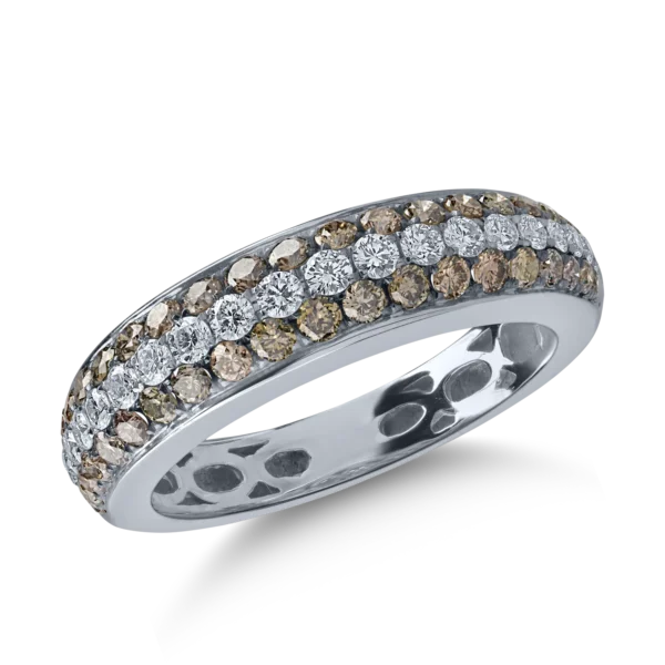 Inel semi eternity din aur alb cu diamante maro de 0.63ct si diamante transparente de 0.32ct