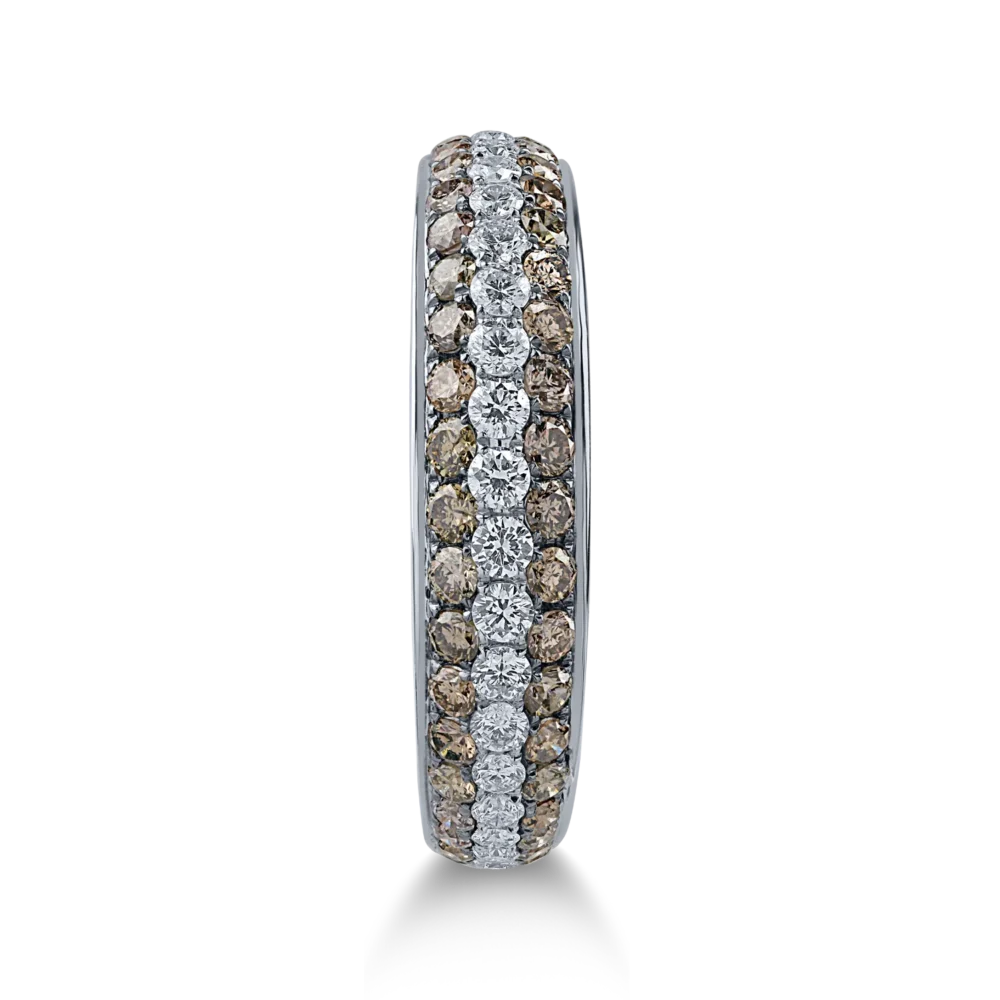 Inel semi eternity din aur alb cu diamante maro de 0.63ct si diamante transparente de 0.32ct - imagine 2