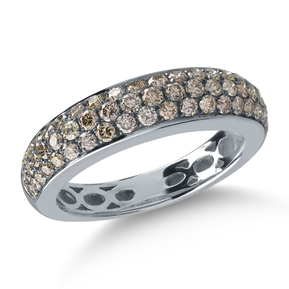 Inel semi eternity din aur alb cu diamante maro de 0.96ct