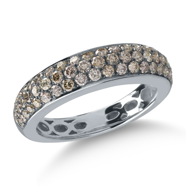 Inel semi eternity din aur alb cu diamante maro de 0.96ct