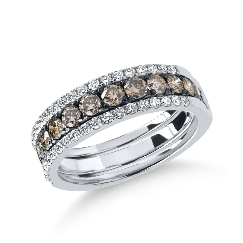 Inel semi-eternity din aur alb cu diamante maro si incolore de 1ct