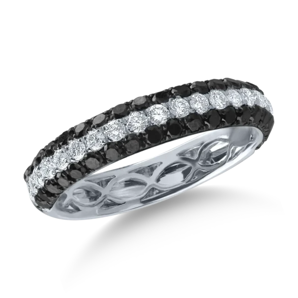 Inel semi eternity din aur alb cu diamante negre de 0.55ct si diamante transparente de 0.28ct