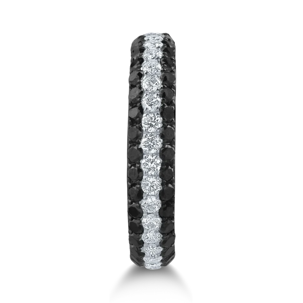 Inel semi eternity din aur alb cu diamante negre de 0.55ct si diamante transparente de 0.28ct - imagine 2