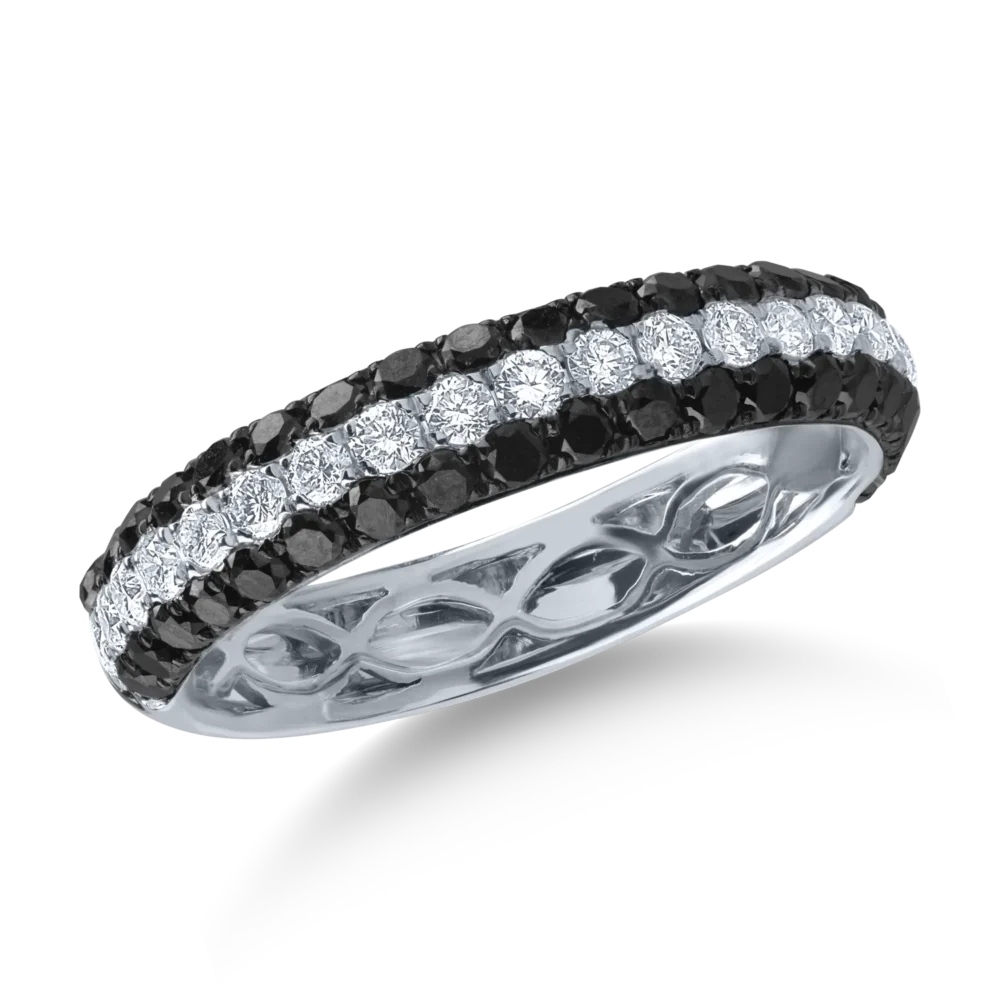 Inel semi eternity din aur alb cu diamante negre de 0.66ct si diamante transparente de 0.31ct