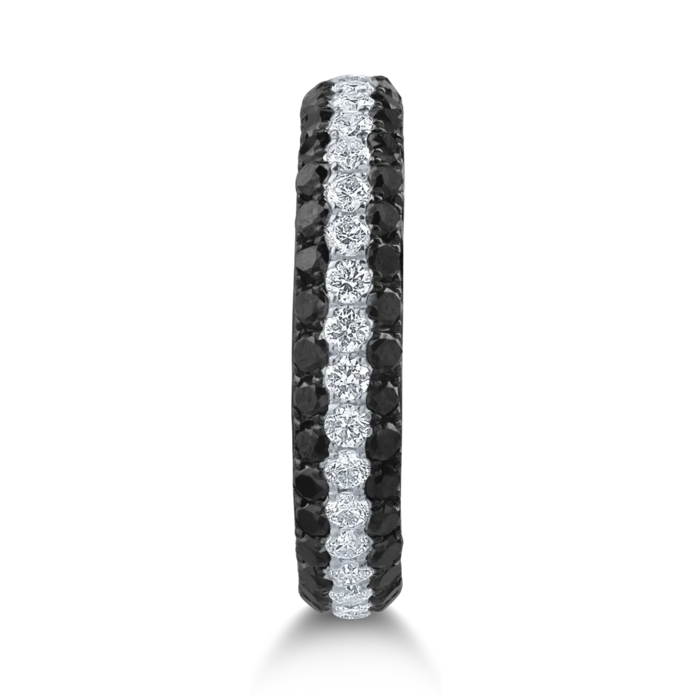 Inel semi eternity din aur alb cu diamante negre de 0.66ct si diamante transparente de 0.31ct - imagine 2