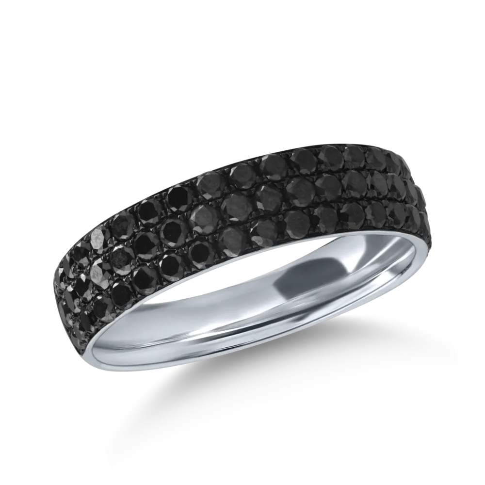 Inel semi eternity din aur alb cu diamante negre de 1.12ct