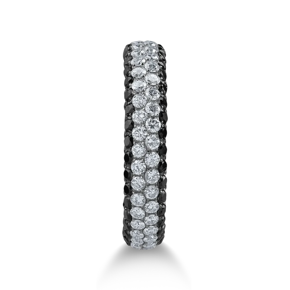 Inel semi eternity din aur alb cu diamante transparente de 0.74ct si diamante negre de 0.94ct - imagine 2