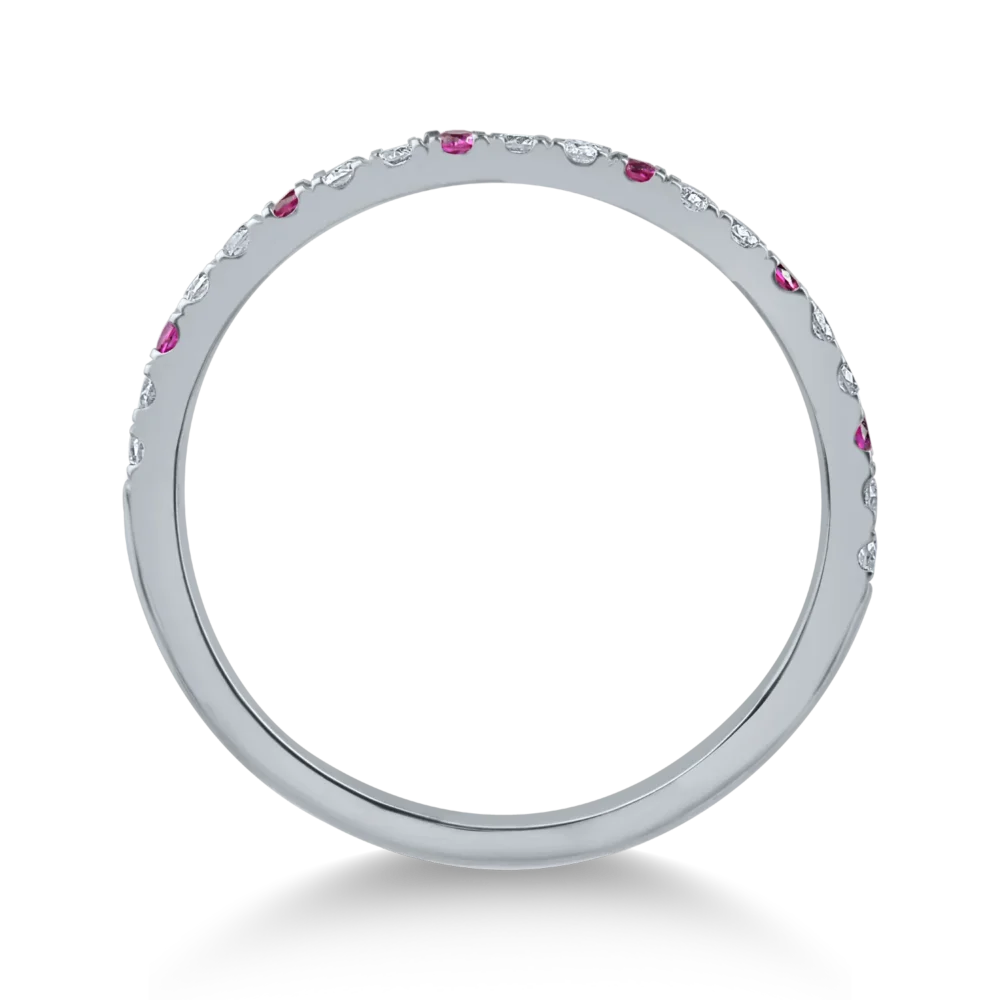 Inel semi eternity din aur alb cu rubine de 0.12ct si diamante de 0.19ct - imagine 2