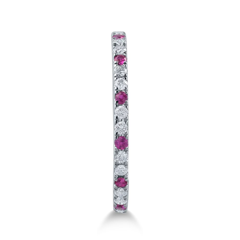 Inel semi eternity din aur alb cu rubine de 0.12ct si diamante de 0.19ct - imagine 3