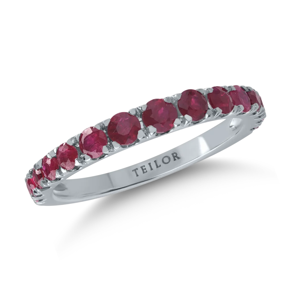 Inel semi eternity din aur alb cu rubine de 1.02ct