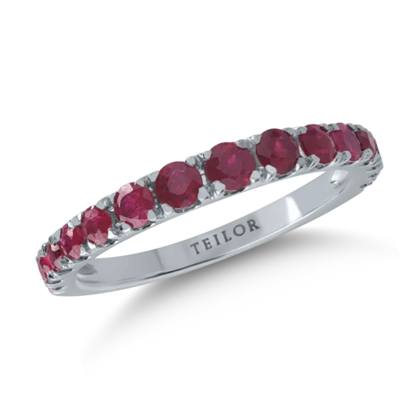 Inel semi eternity din aur alb cu rubine de 1.01ct