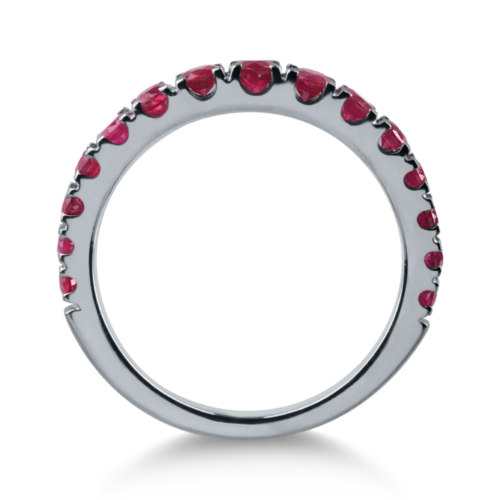 Inel semi eternity din aur alb cu rubine de 1.02ct - imagine 2