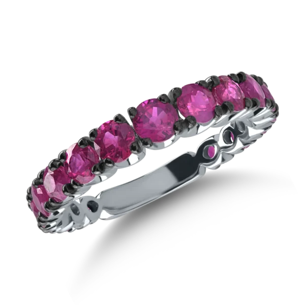 Inel semi eternity din aur alb cu rubine de 2.21ct