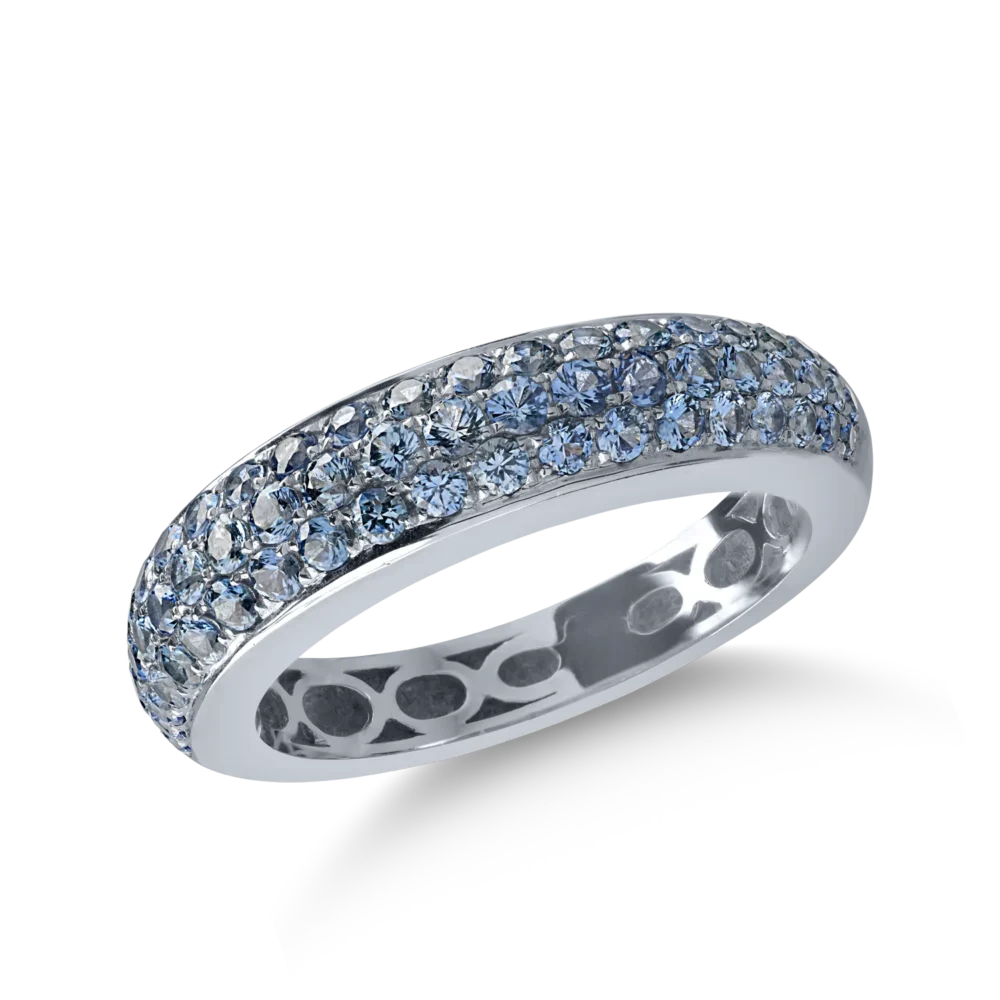 Inel semi eternity din aur alb cu safire albastre de 1.13ct