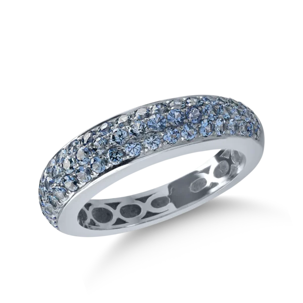 Inel semi eternity din aur alb cu safire albastre de 1.13ct