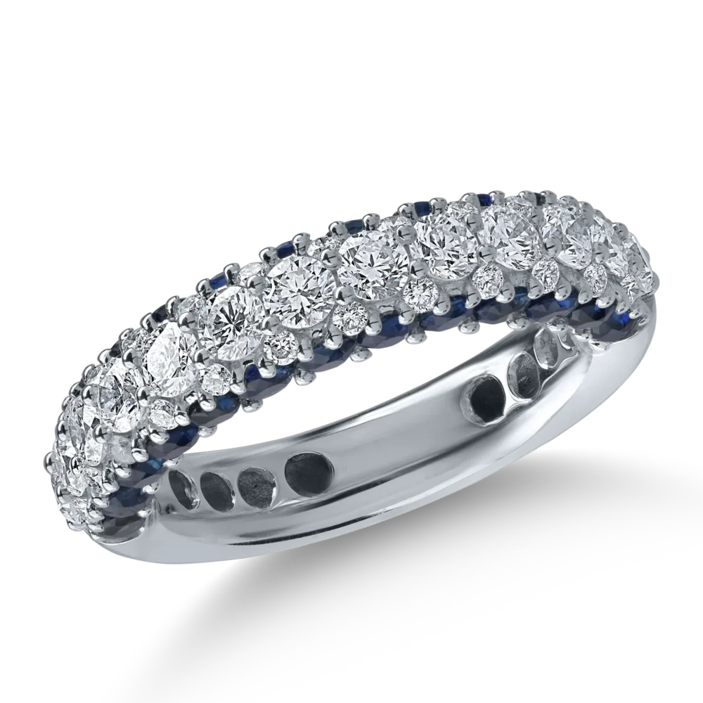 Inel semi eternity din aur alb cu safire albastre de 1.46ct si diamante de 1.17ct