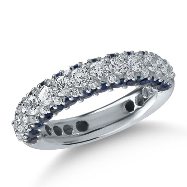 Inel semi eternity din aur alb cu safire albastre de 1.46ct si diamante de 1.17ct