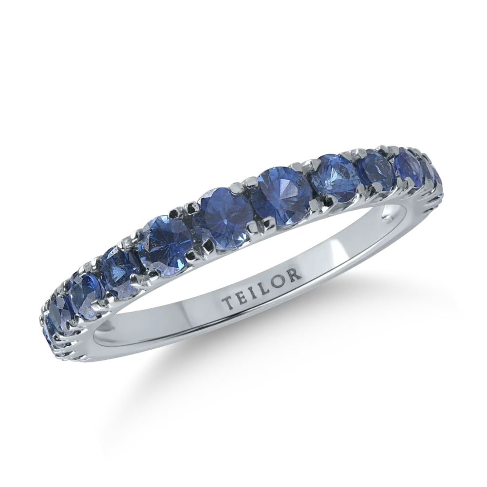 Inel semi eternity din aur alb cu safire de 1.06ct