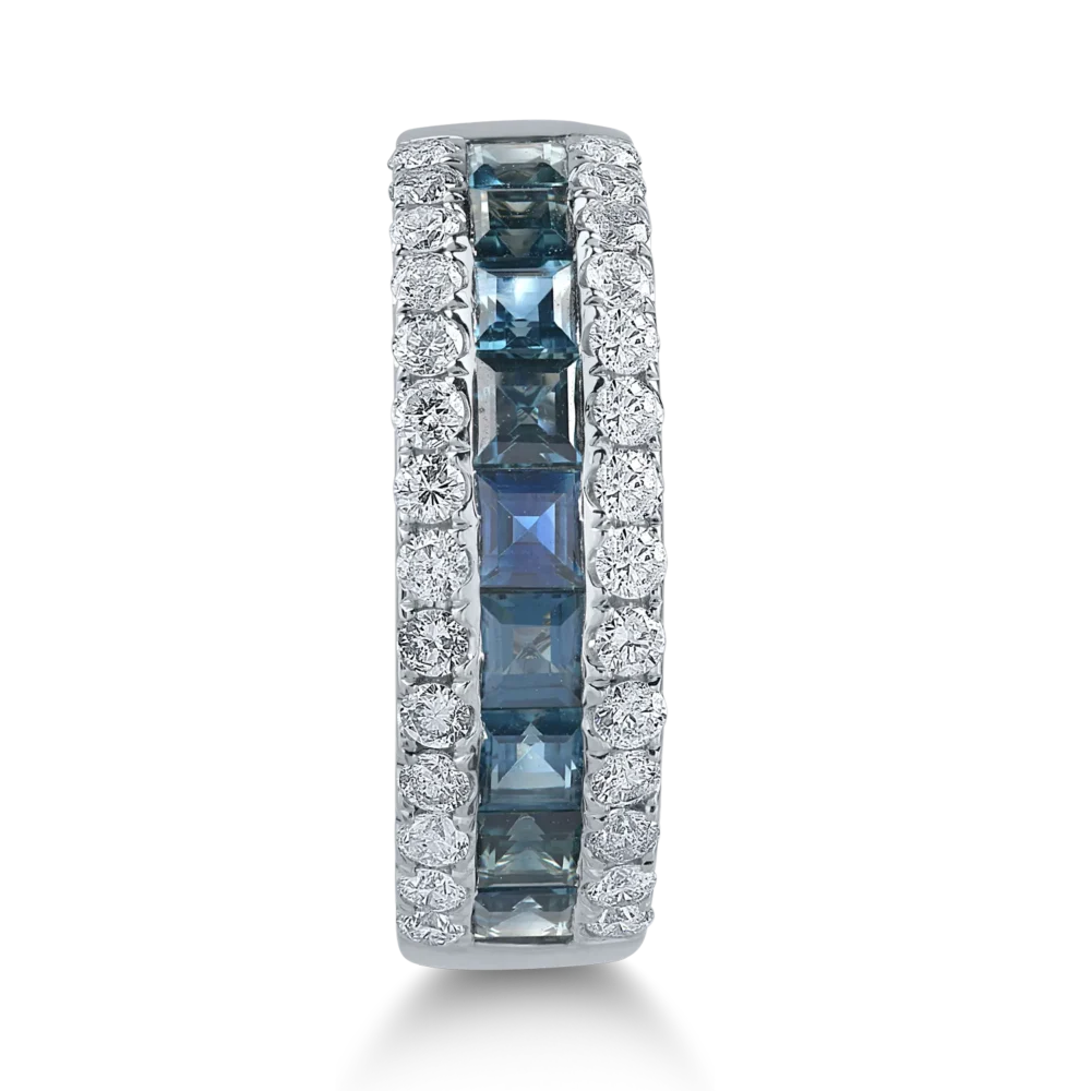 Inel semi eternity din aur alb cu safire princess de 1.79ct si diamante de 0.7ct - imagine 2