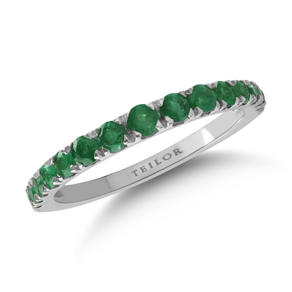 Inel semi eternity din aur alb cu smaralde de 0.7ct