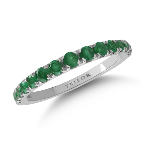 Inel semi eternity din aur alb cu smaralde de 0.7ct