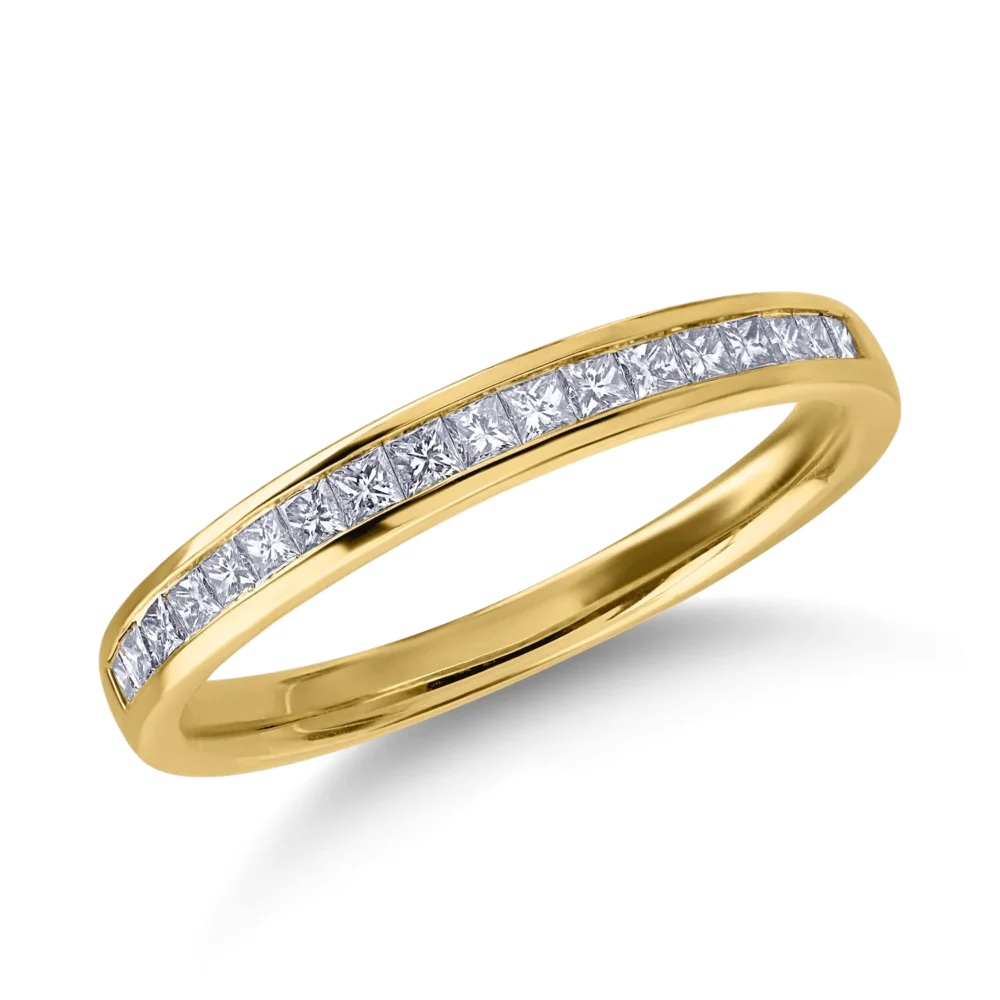 Inel semi eternity din aur galben cu diamante princess de 0.3ct