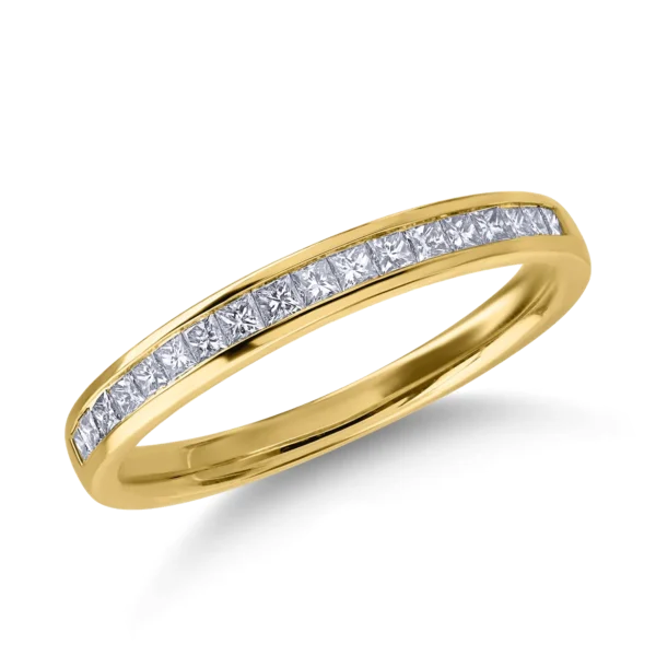 Inel semi eternity din aur galben cu diamante princess de 0.3ct