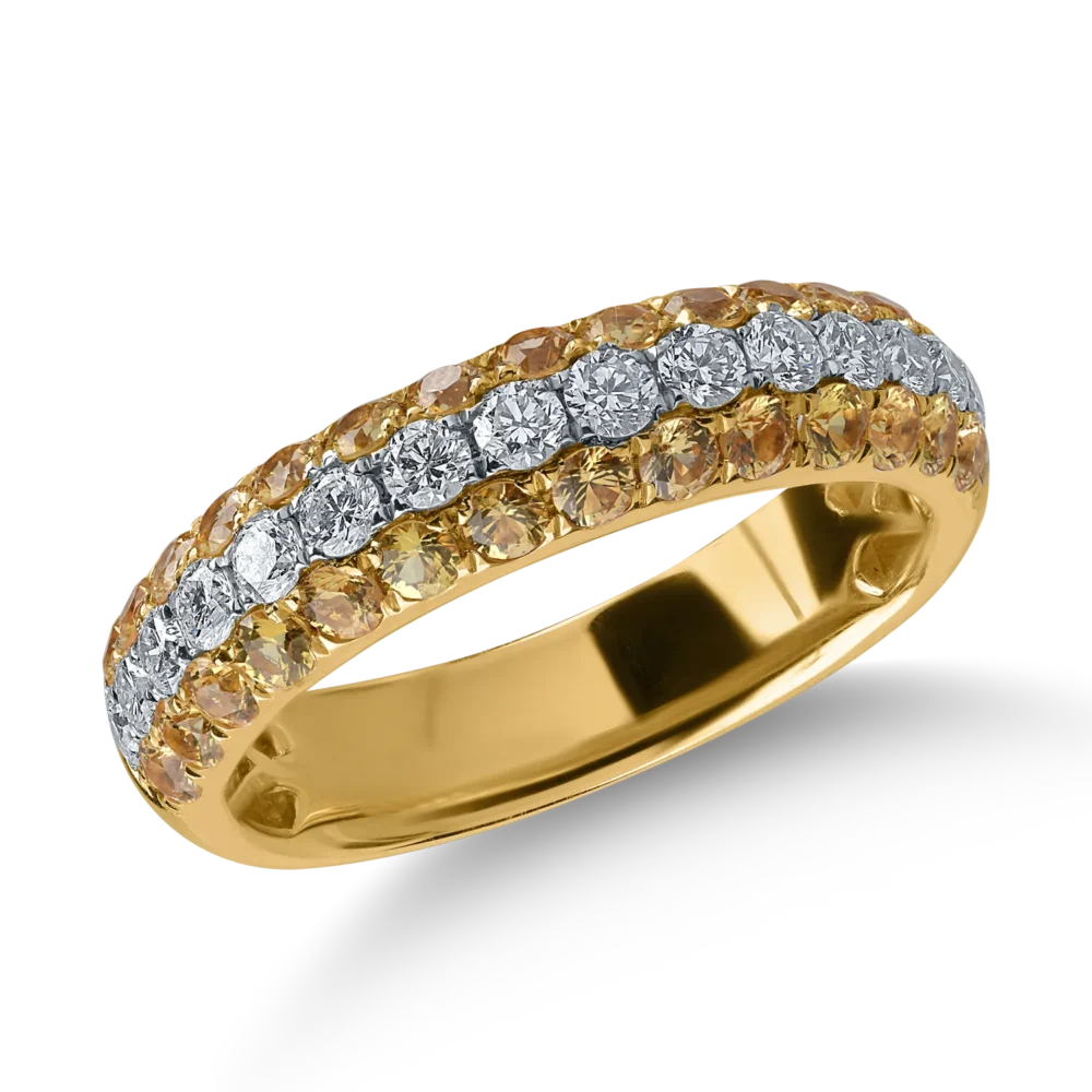 Inel semi eternity din aur galben cu safire galbene de 0.88ct si diamante de 0.49ct