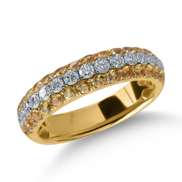 Inel semi eternity din aur galben cu safire galbene de 0.88ct si diamante de 0.49ct