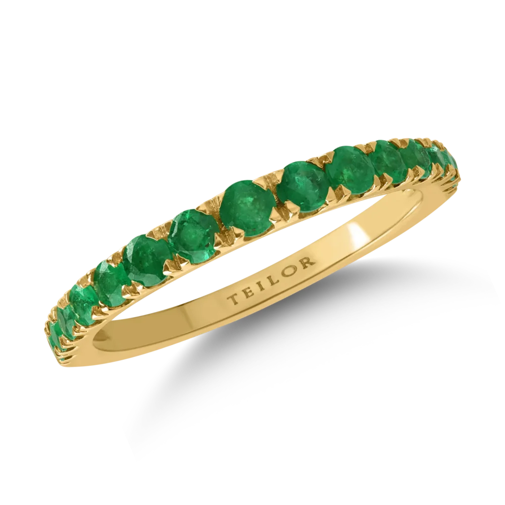 Inel semi eternity din aur galben cu smaralde de 0.7ct