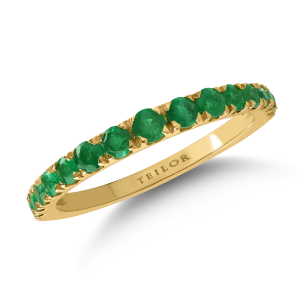 Inel semi eternity din aur galben cu smaralde de 0.7ct