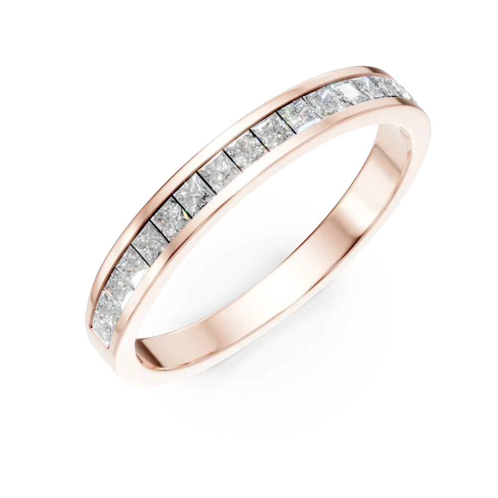 Inel semi eternity din aur roz cu diamante princess de 0.3ct