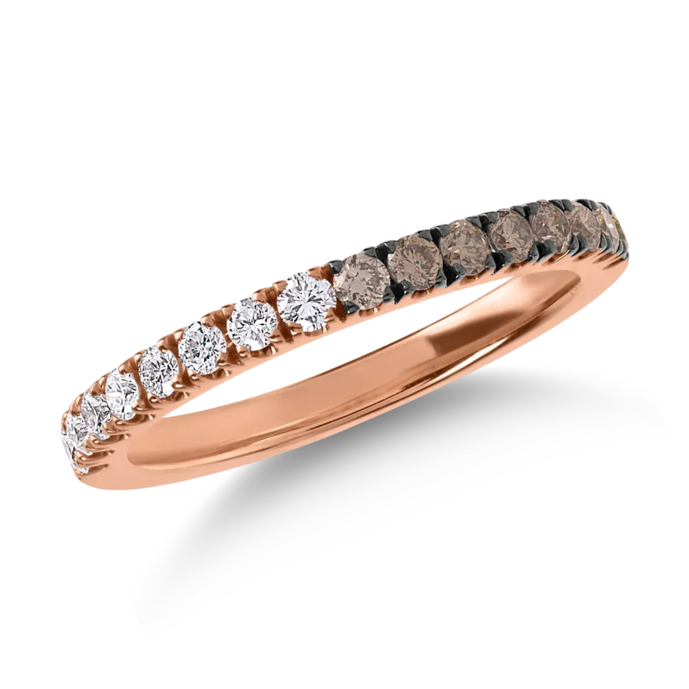 Inel semi eternity din aur roz cu diamante maro de 0.3ct si diamante transparente de 0.25ct