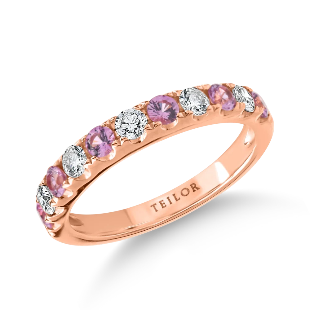 Inel semi-eternity din aur roz cu safire roz de 0.5ct si diamante de 0.37ct