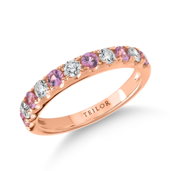 Inel semi-eternity din aur roz cu safire roz de 0.5ct si diamante de 0.37ct
