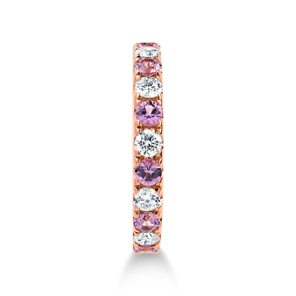 Inel semi-eternity din aur roz cu safire roz de 0.5ct si diamante de 0.37ct - imagine 2