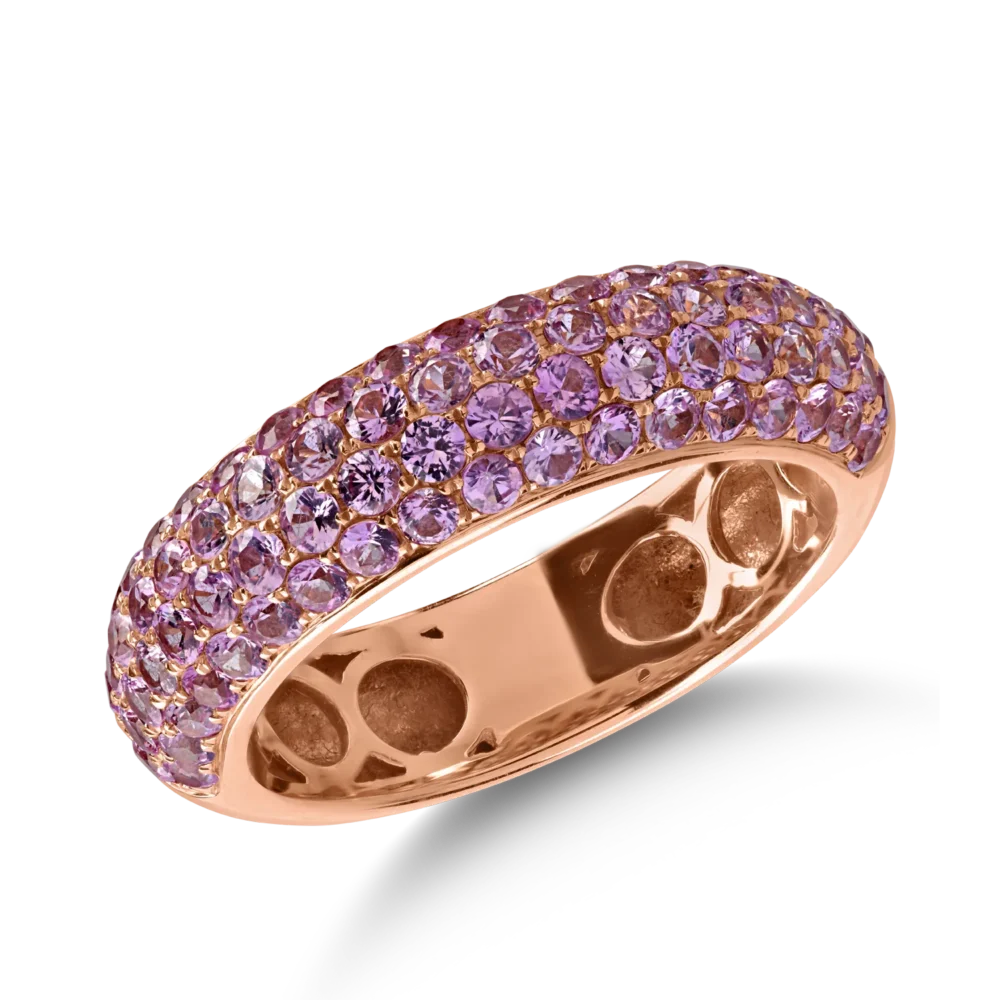 Inel semi eternity din aur roz cu safire roz-deschis de 1.81ct