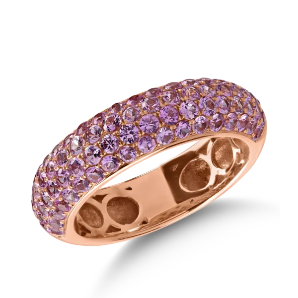 Inel semi eternity din aur roz cu safire roz-deschis de 1.81ct