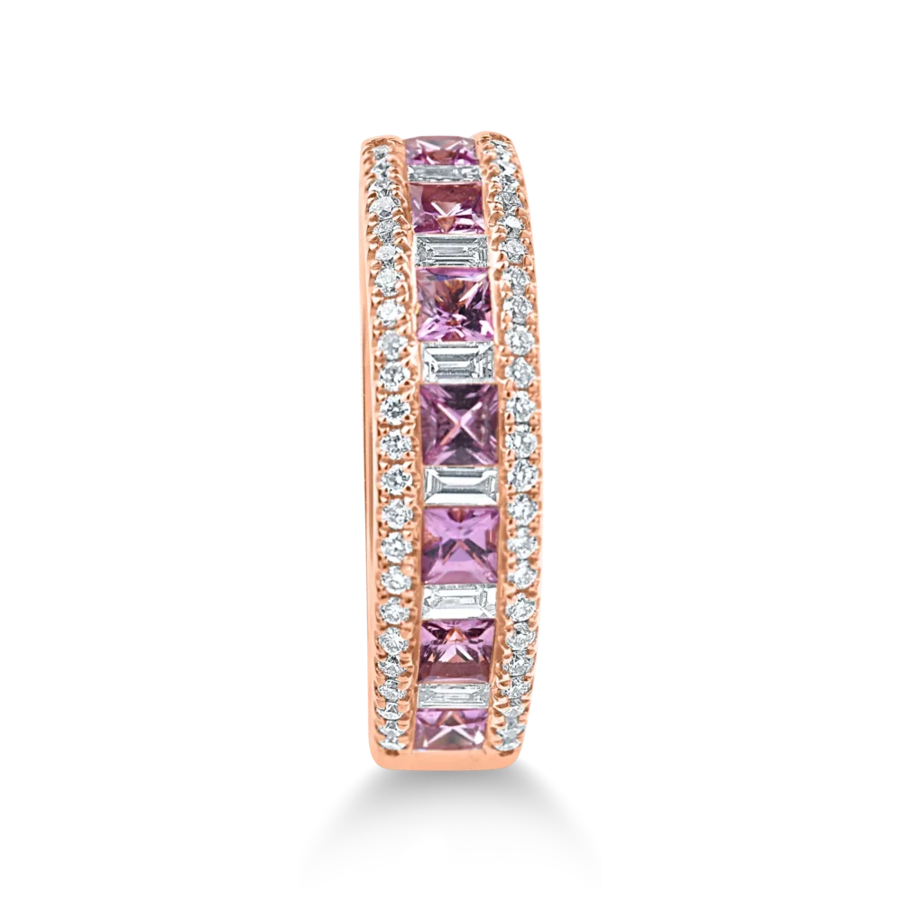Inel semi-eternity din aur roz cu safire roz si diamante de 0.9ct - imagine 2