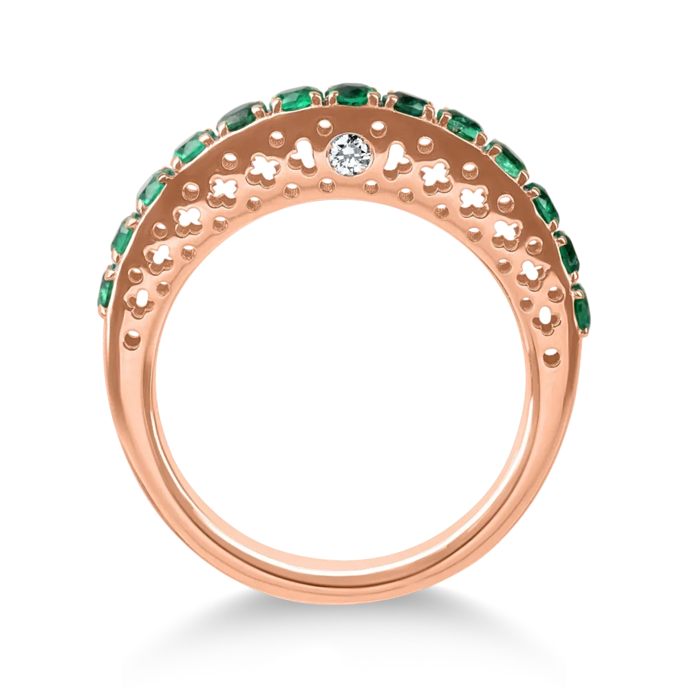 Inel semi eternity din aur roz cu smaralde de 0.7ct si diamante de 0.05ct - imagine 2