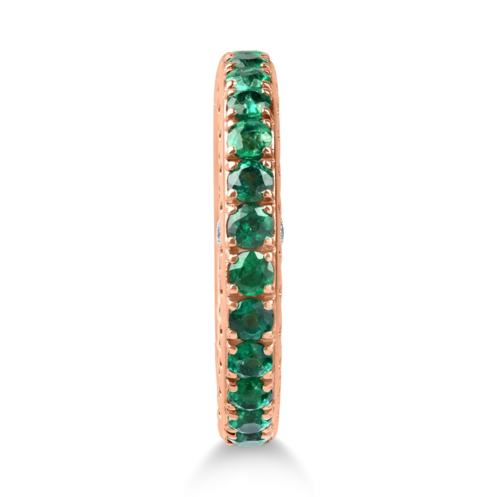 Inel semi eternity din aur roz cu smaralde de 0.7ct si diamante de 0.05ct - imagine 3